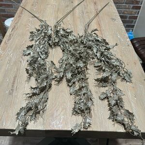 NWOT Silver Glitter Leaf Tree Picks (3)